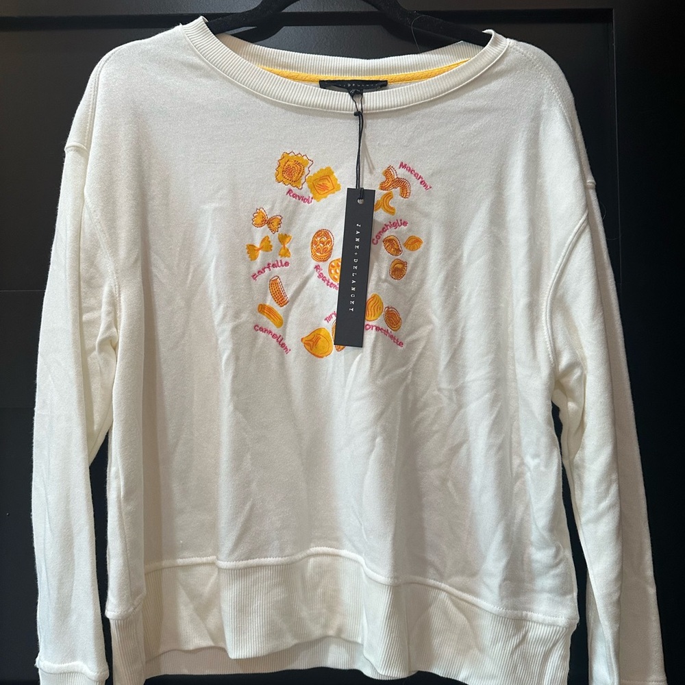 Embroidered Pasta Motif Sweater- Cream & Yellow